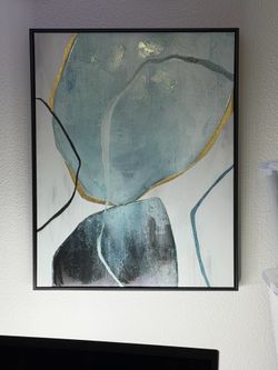 22” x 28” Modern Abstract Wall Art – Framed Canvas w/ Gold Accents