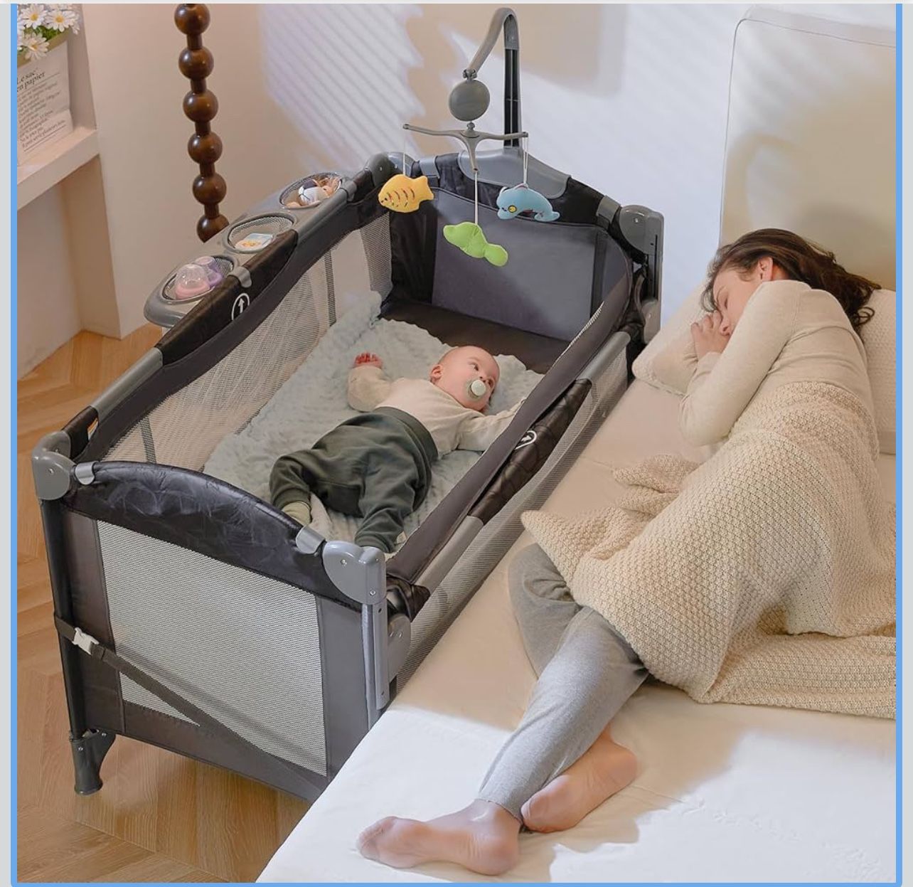 Baby Bedside Sleeper Bassinet Playpen Playards with Changing Table, Only Used For 3 Months