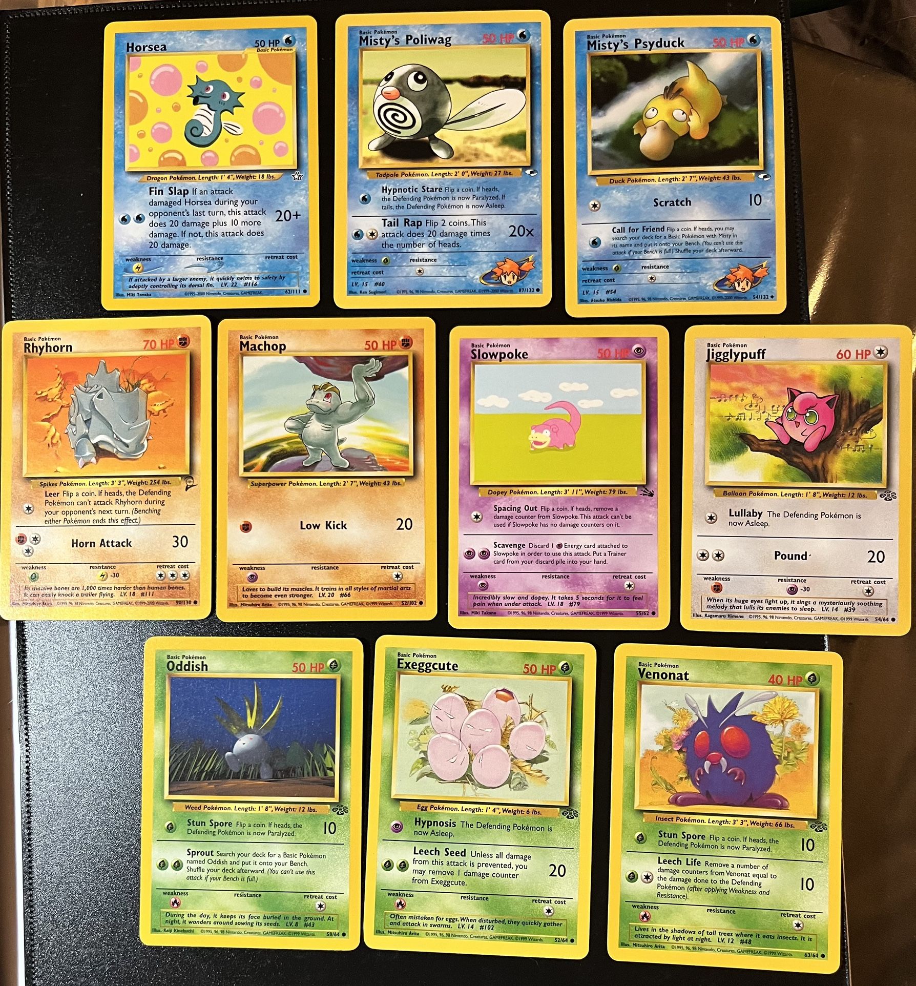 10 Vintage 1999 Pokemon Cards Misty’s Poliwag Slowpoke Jigglypuff Machop etc. NM