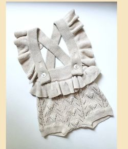 Jamie Kay Pointelle Knit Suspender Romper • 3 year old . Organic cotton