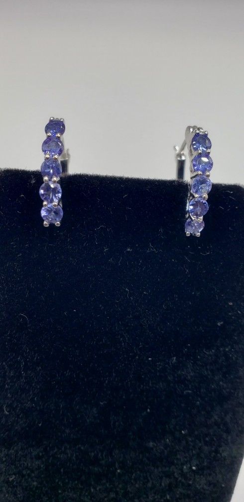 1.00 CT Tanzanite Sterling Silver Earrings