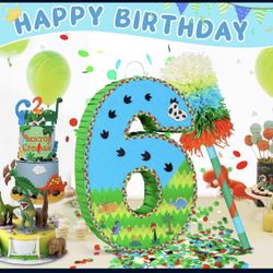 Number 6 Pinata for Birthday Party Decorations, Jungle Dinosaur Piñata Games Toy (6th)