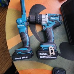 Makita Flashlight And Hammer Drill With Batteries 