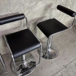 Sleek Modern Black Italian-style Faux Leather Barstool Chairs, Adjustable, Chrome Metal,  Set of 3