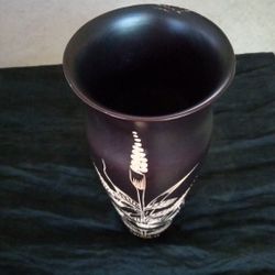 EXQUISITE Etched Ebony Wood 12" Vase Made in Jamaica


