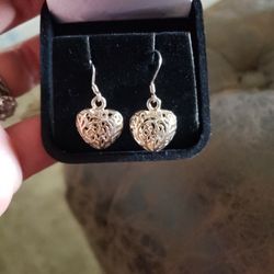 925 Silver Heart Caged Earrings Pierced