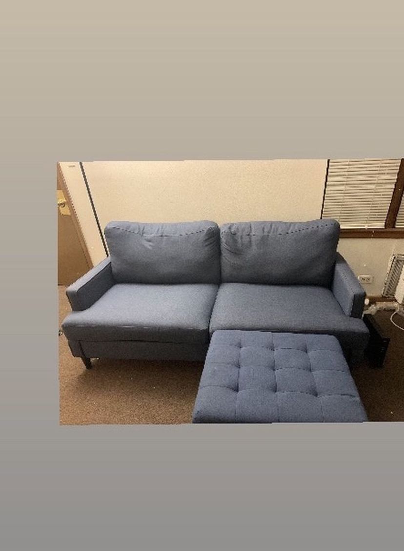Blue Couch With Ottoman