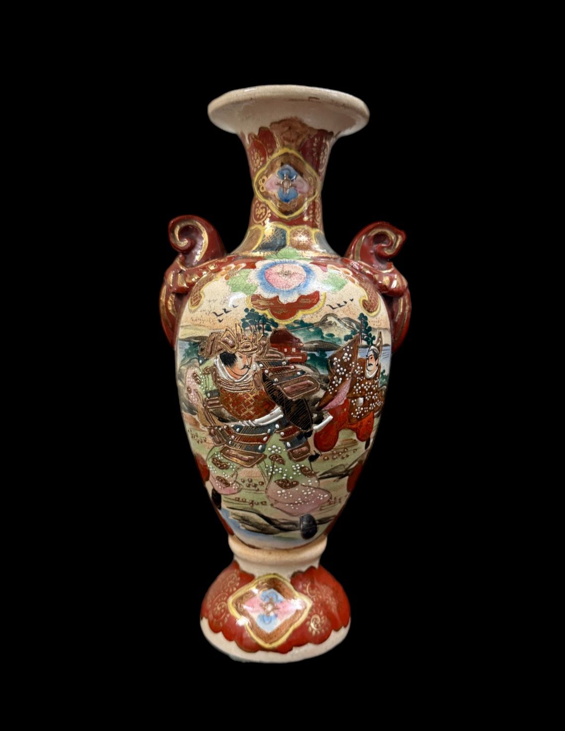 Antique big satsuma pottery vase around 1900's Japan Samurai