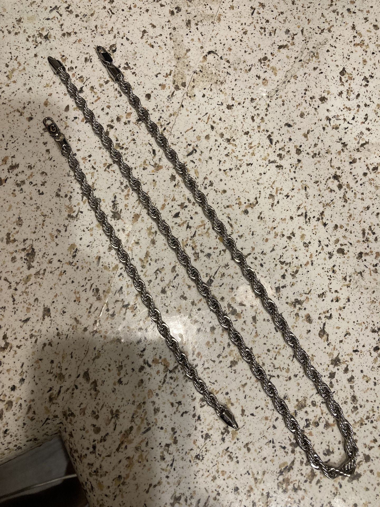 White Gold PVD 22” 6mm Rope Chain & 6mm 8” Rope Bracelet