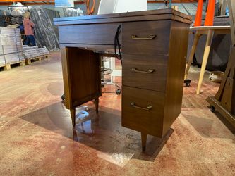 Vintage Mid-Century Modern Walnut Desk with Flip-up Sewing Machine