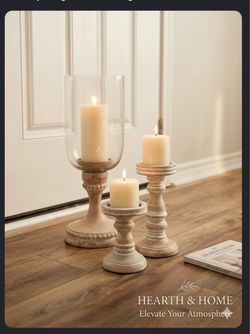 Wood Pillar Candle Holder Set