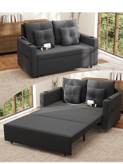 Gray Loveseat Sleeper Sofa with USB Ports