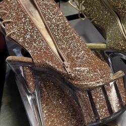 HUGE SALE Pleaser Shoes Authentic High Heel Stilettos Platform Boots Rose Gold Glitter Adore 1018G Dancer