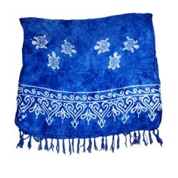 38" x 21.5" Blue White Sea Turtle Fringe Scarf