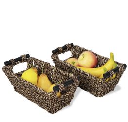 Set Of 2 Seagrass Basket w/ Wooden Handles