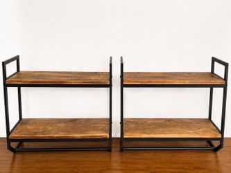 Set of 2 Industrial Wood & Metal Shelves – Rustic Modern