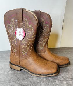 Cowboy Boots For Women Square Toe Cowgirl Wide Mid Calf Western Boots Size 7