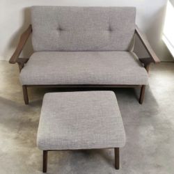 New Mid Century Modern Tufted 2 Seater Loveseat with Ottoman 