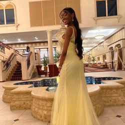 Yellow Prom Dress With Rhinestones 