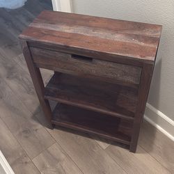 Solid Acacia Wood Side Table / Nightstand with Drawer & Shelves