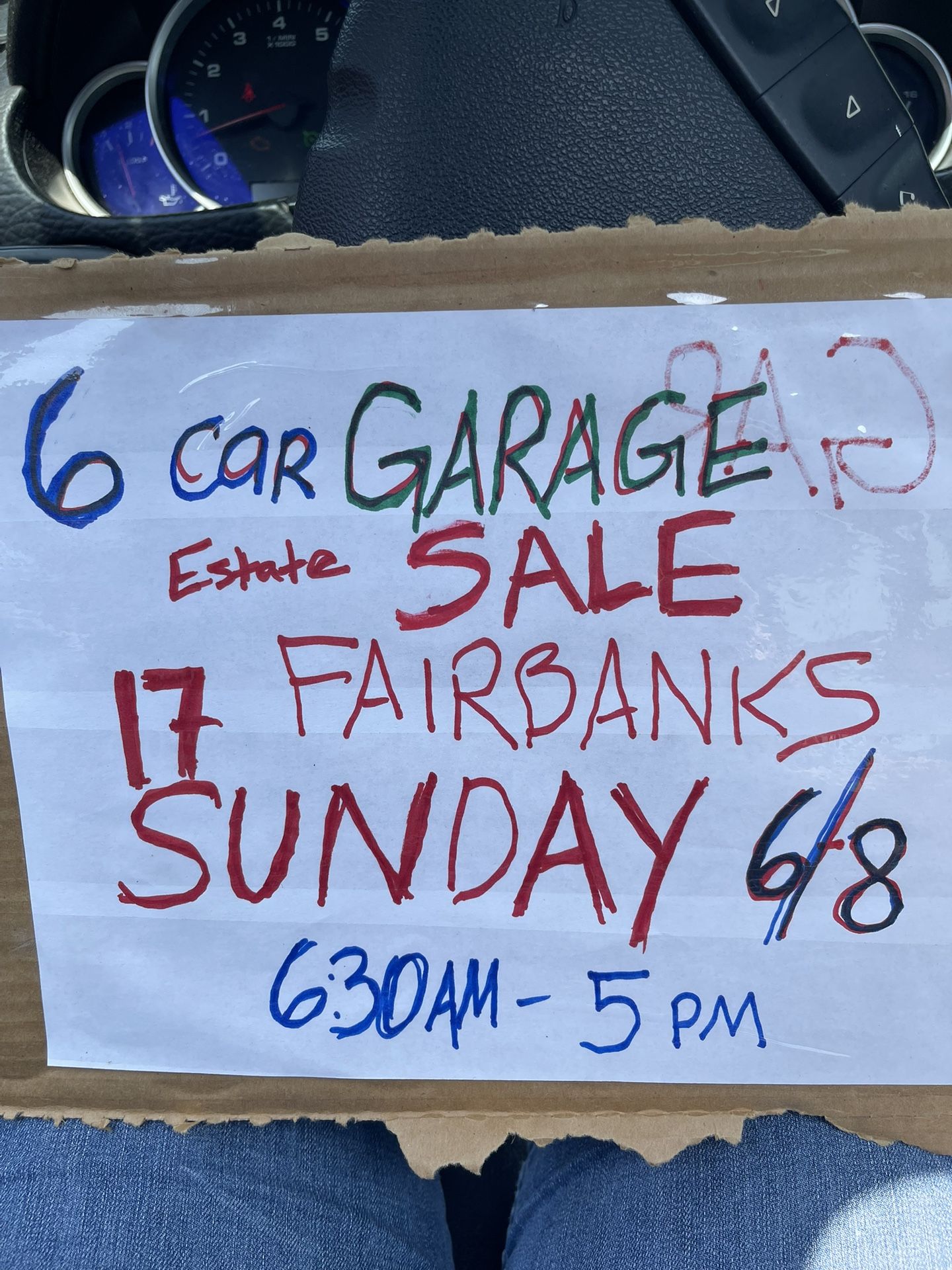 Six car garage estate sale June 8 starting at 6:30 AM Sunday