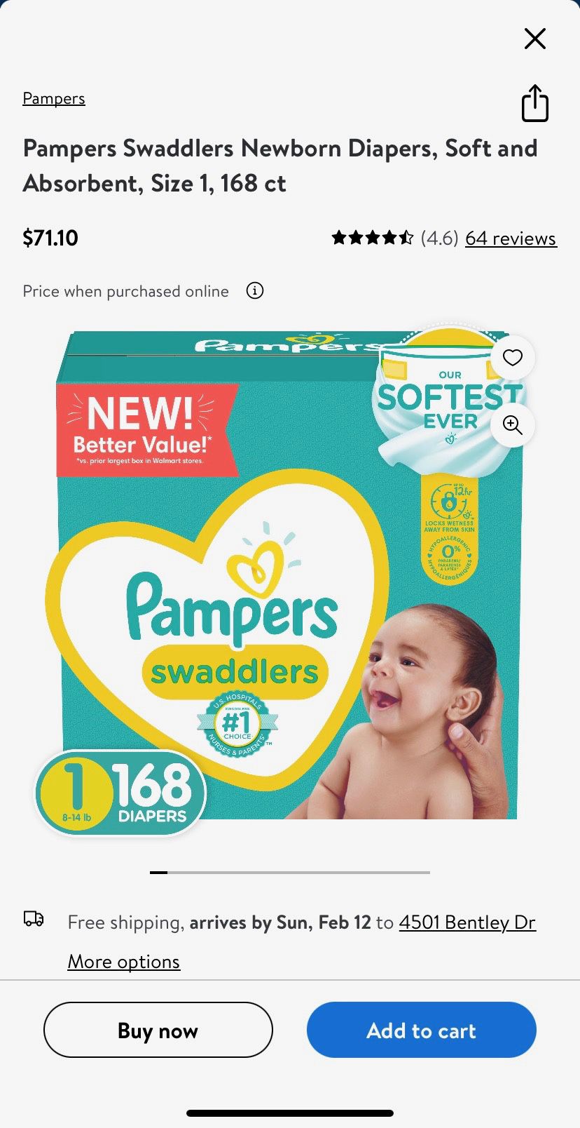 Pampers Swadlers Size 1 
