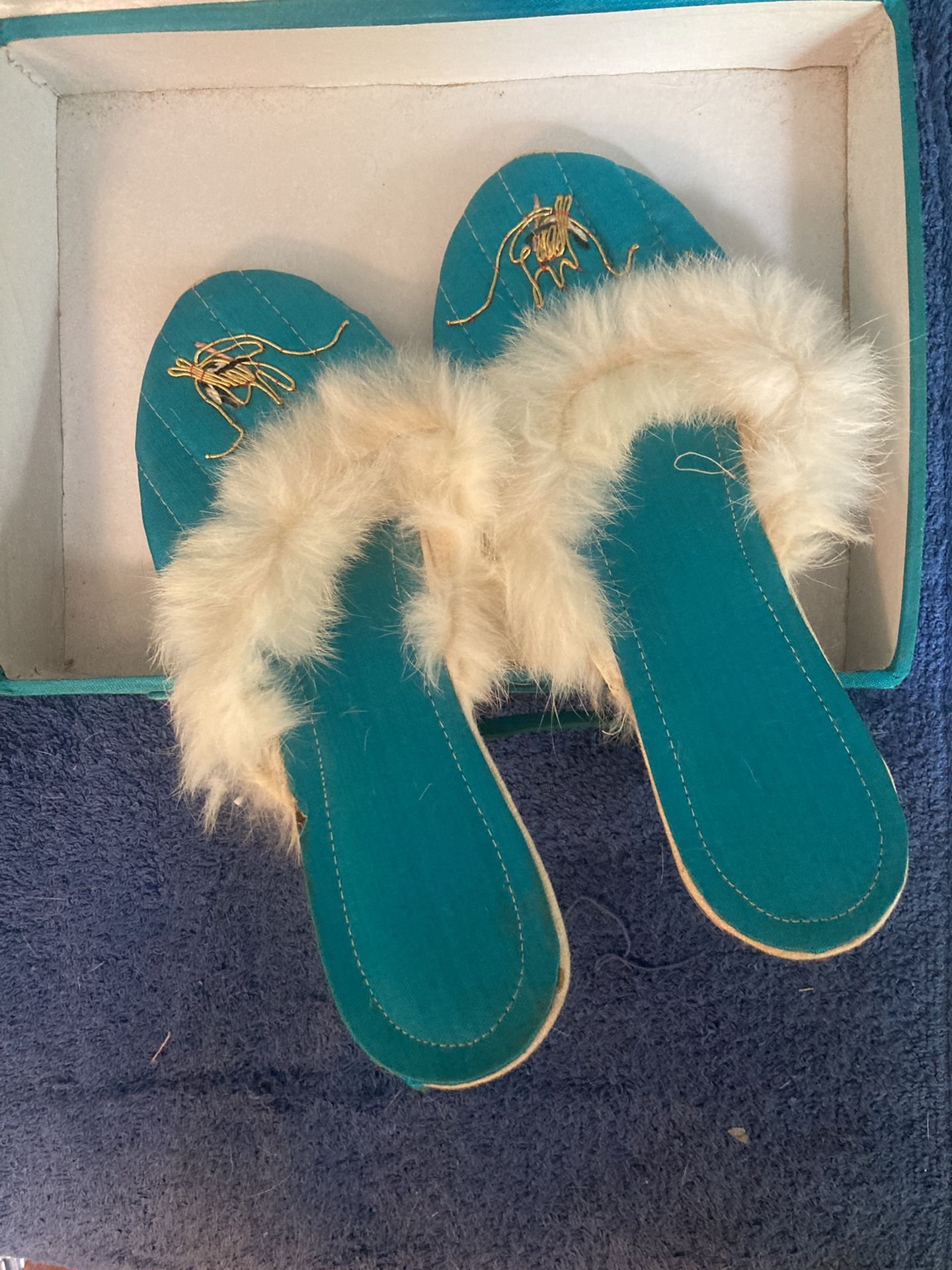 Vintage Asian Satin & Fur Slippers