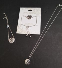 Silver plated "B" Necklace & Two Bracelets