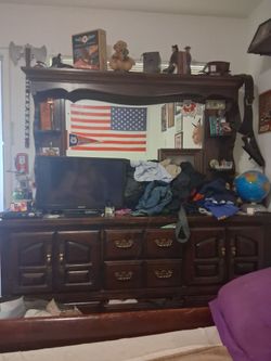Dark Wood Hutch Dresser with Mirror