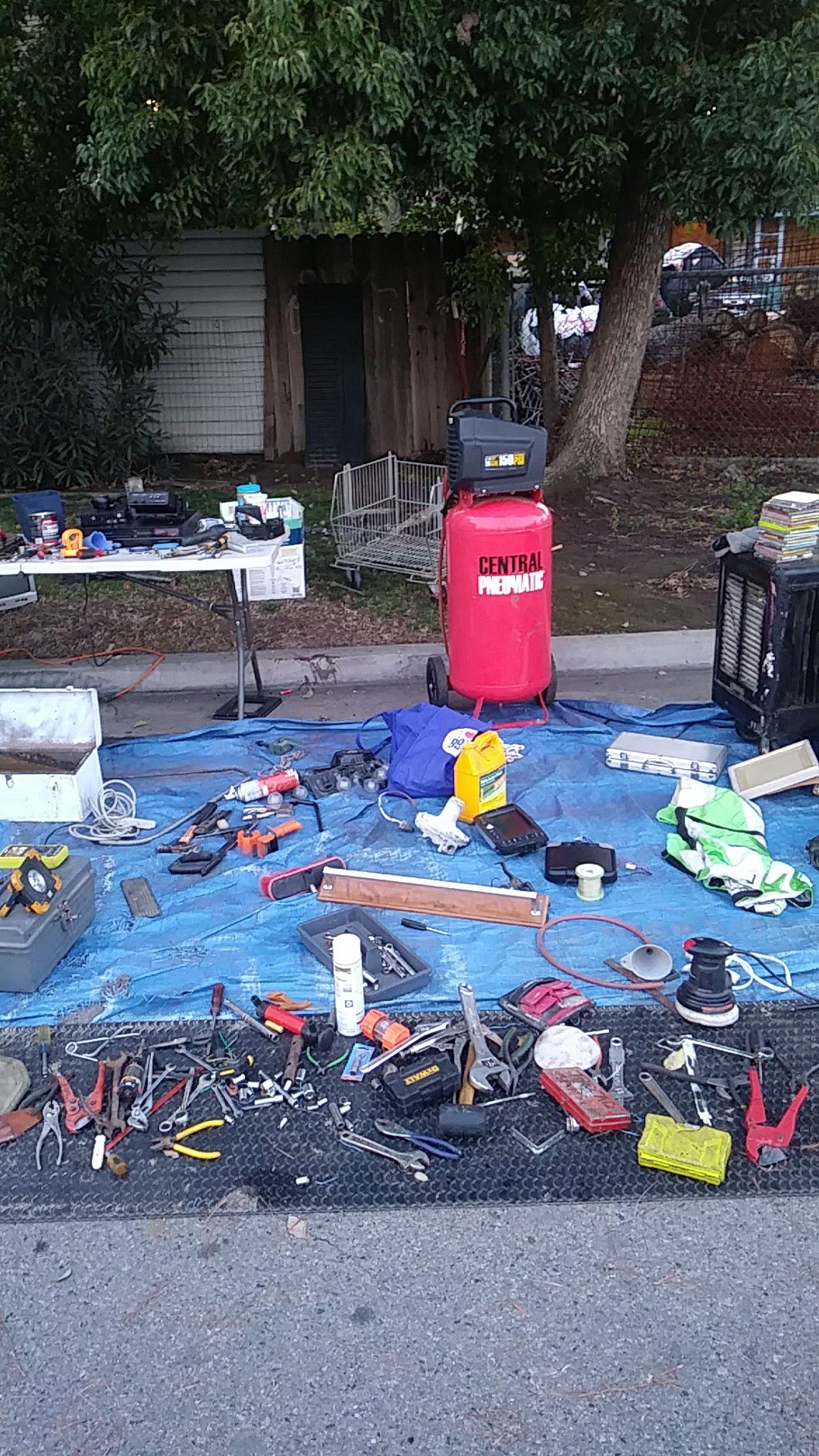 All tools.water pumps..3x..air compressor..fire place