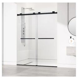 Houston 56 to 60 in. W x 76 in. H VMotion Sliding Frameless Shower Door in Matte Black with 3/8 in. (10mm) Clear Glaseado 