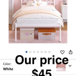 Weehom Twin Bed Frames with Headboard, Heavy Duty Metal Platform Under Bed Storage Space Easy Assembly for Kids Girls Adults White