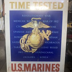 Vintage 1957 Rare US Marine Corp Time Tested Double Sided Metal Recruiting Sign