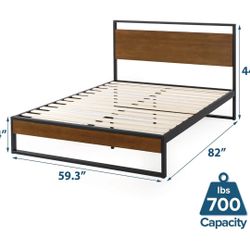 New 44 Inch Bamboo and Metal Platform Bed Frame, Chestnut Brown, Queen