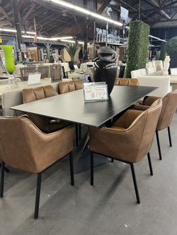 7  Piece Table Set Leather Chairs porcelain table top metal base 42 x 79