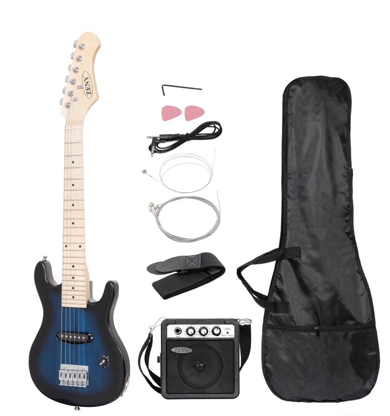 Blue 30" Inch Kids Electric Guitar With 5W Amp Cable Cord shoulder strap New (Blue)