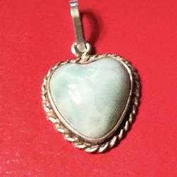Vintage 925 Silver Larimar Heart Shaped Charm Pendant - .75”