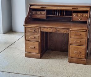 Oak Roll Top desk/matching chair