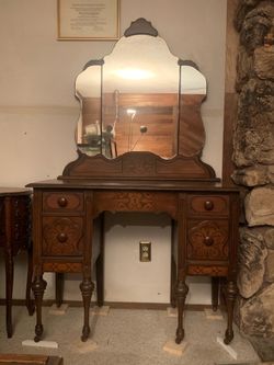 Vintage Jacobean Revival Vanity and Mirror