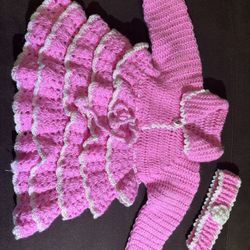 Brand New Pink Knitted Crochet Sweater Frock Dress