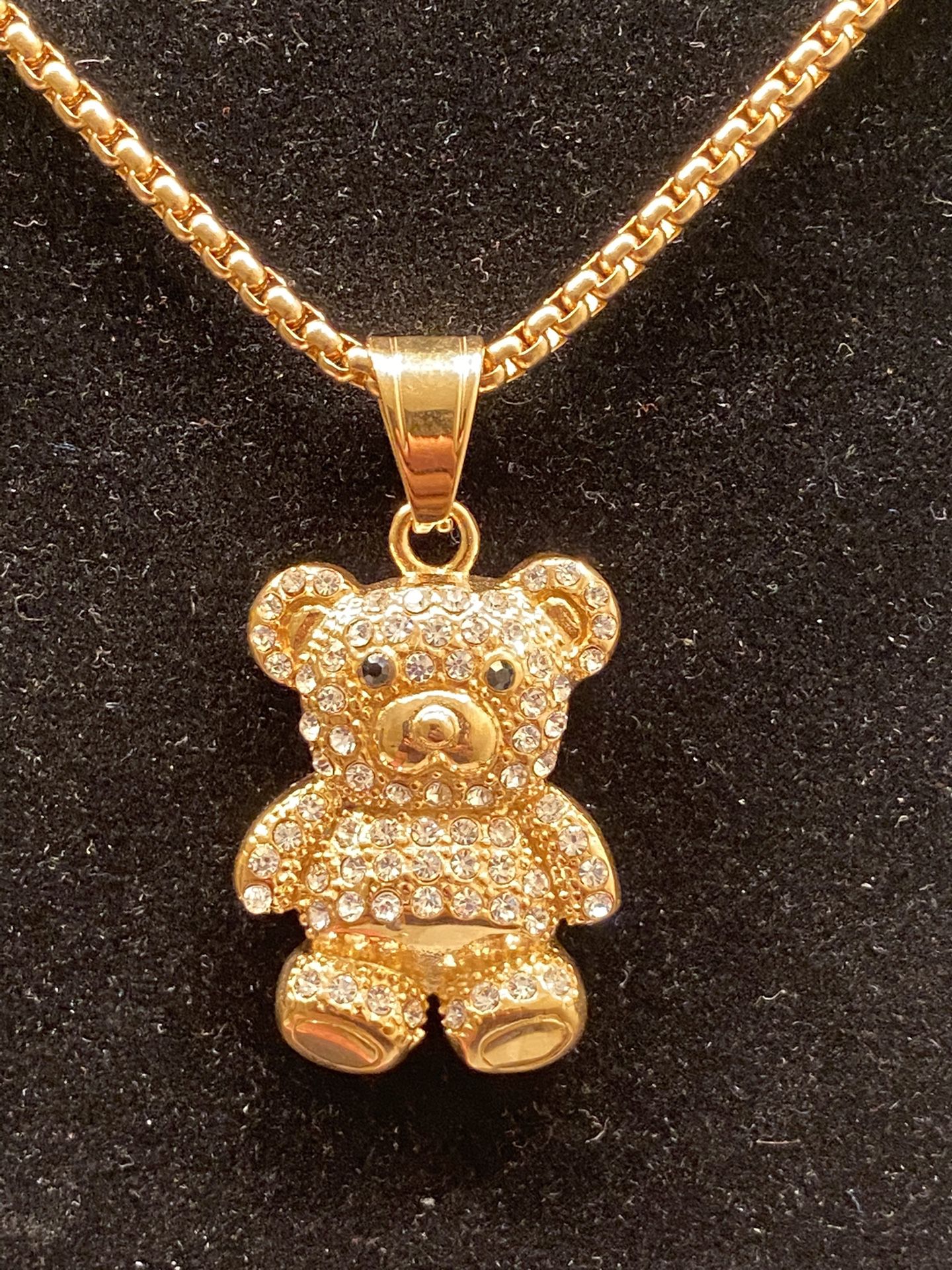 Gold stainless steel bear pendant with chain