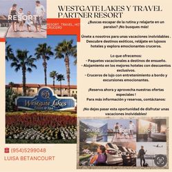 VENDO UNA SEMANA 7 DÍAS  EN EL WESTGATE RESORT EQUIPADO CON TODOS ES UN APARTAMENTO O VILLA DE 4 PERSONAS $1500  (6) 1800 (8) 2200  PARA ORLANDO OTRO 