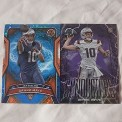 Drake Maye 2024 Topps Resurgence Football Blue/Orange Spark Rookie + Drake Maye 2024 Topps Resurgence Football Purple Surge Conductors Rookie 40/75