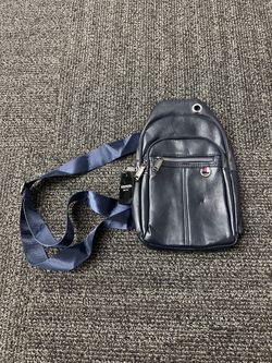 Westend Men's Blue Faux Leather Sling Crossbody Bag Adjustable Strap