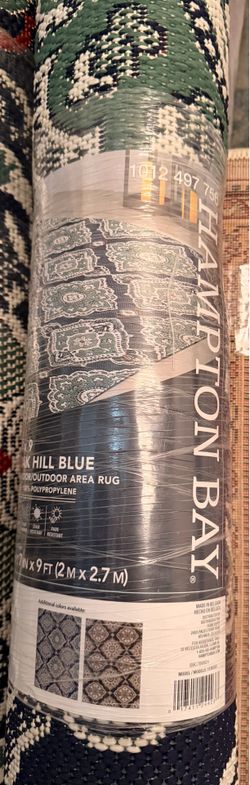 NEW Hampton Bay 6’7” x 9’ Indoor/Outdoor Area Rug – Oak Hill Blue – Sealed