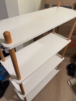 White Multi-Tier Shelf with Wood Posts Rack