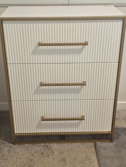 3 Drawer File Cabinet, White and Gold