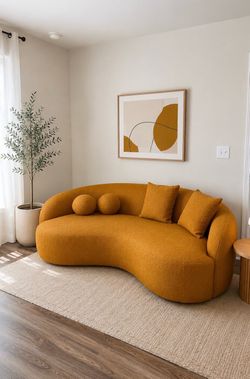 French Bouclè Curved Sofa  Couch