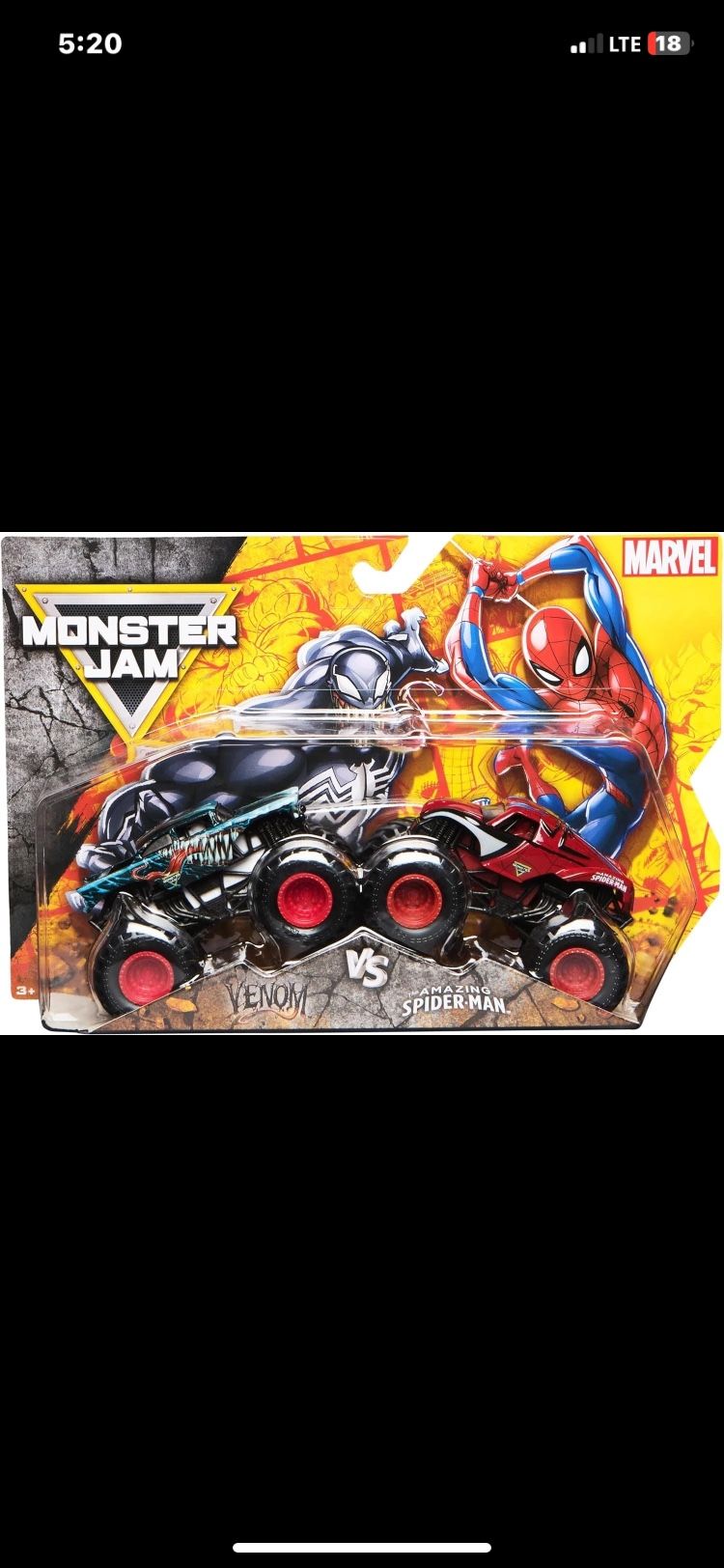 Monster Jam Marvel Venom vs Spider-Man Die-Cast Trucks (Series 4, 1:64 Scale)