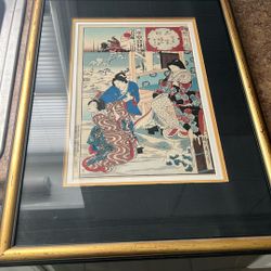 Chikanobu Japan Woodblock Prints Sword Winter Snow Kimono Uchikake Women Ladies